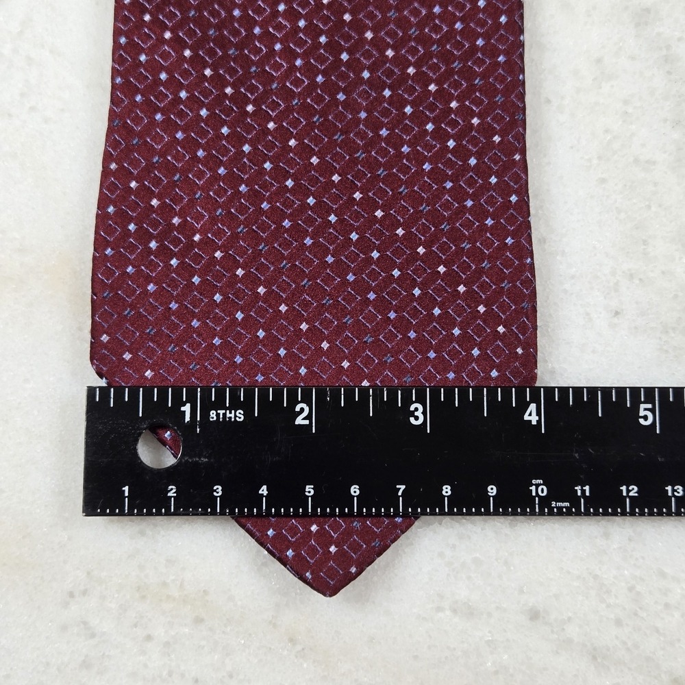 Perry Ellis Portfolio Silk Tie Burgundy Red Blue Geometric Diamond Neat Pattern - Picture 5 of 6